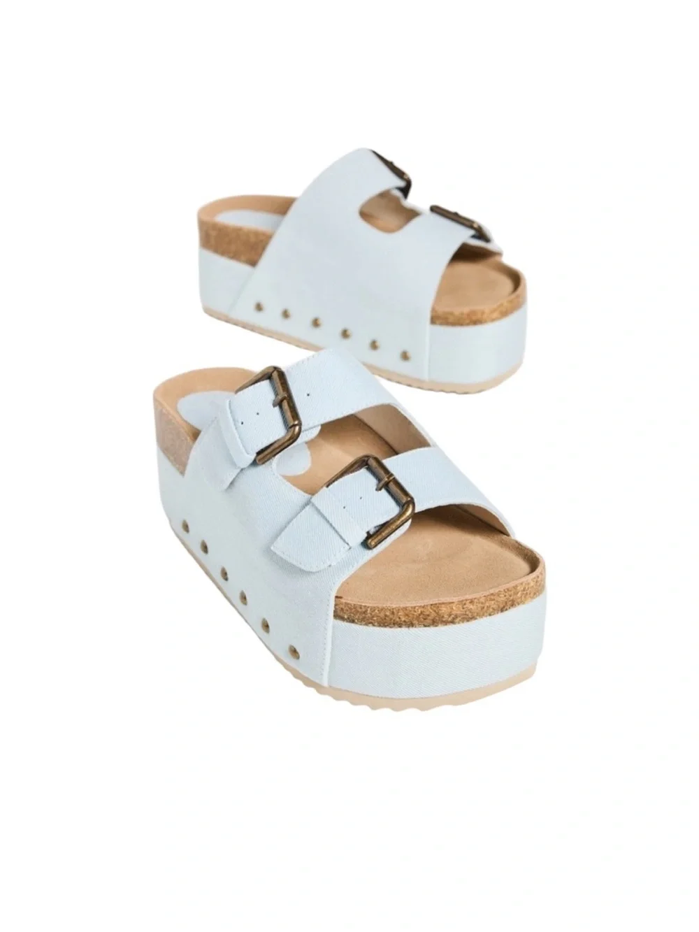 SHEIN Women’s Light Blue Platform Cork Slide Sandals Size 9